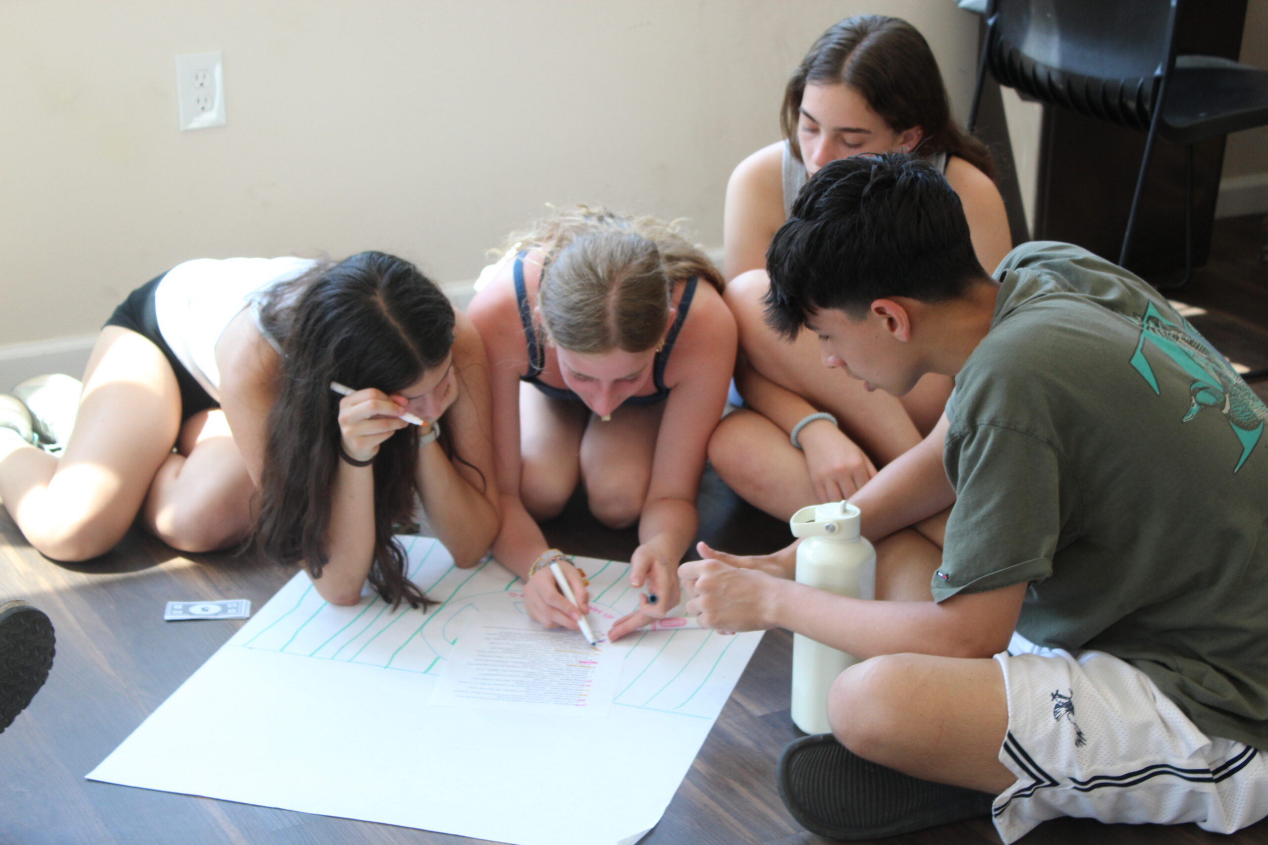 Teens huddled together in a circle, deep in conversation